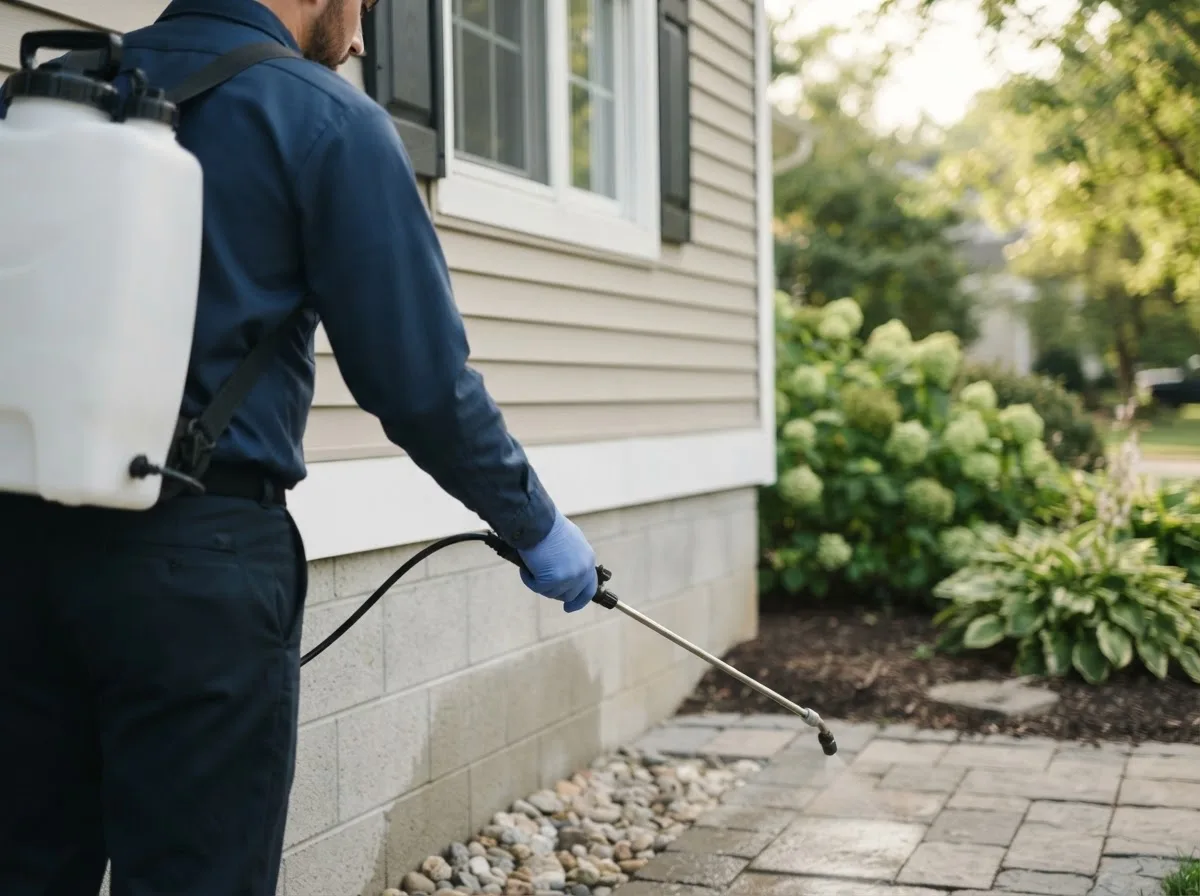 Pest control technician inspecting a home in Crosby, MS